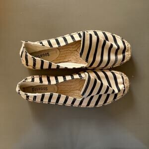 Soludos Classic Stripe Smoking Slipper Black White Espadrilles Size 7